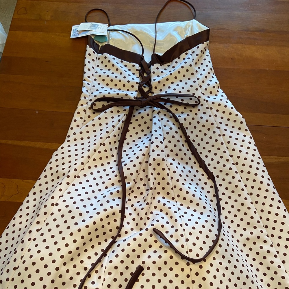 Tea length satin cream and brown dress